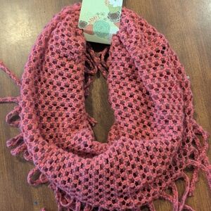 Cozy Pink Infinity Scarf with Lacy Knit Design